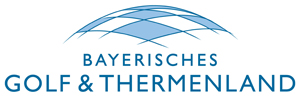 Logo "Bayerisches Golf- und Thermenland": Schriftzug mit blau-weißen Rauten