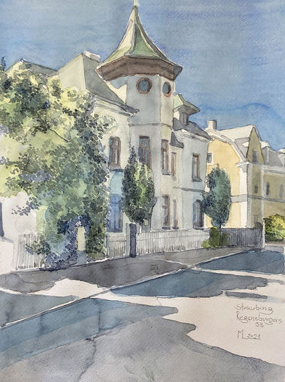 Die Villa Jungmeier in Straubing, Preisträger 2020  (Aquarell: Michael Lange)